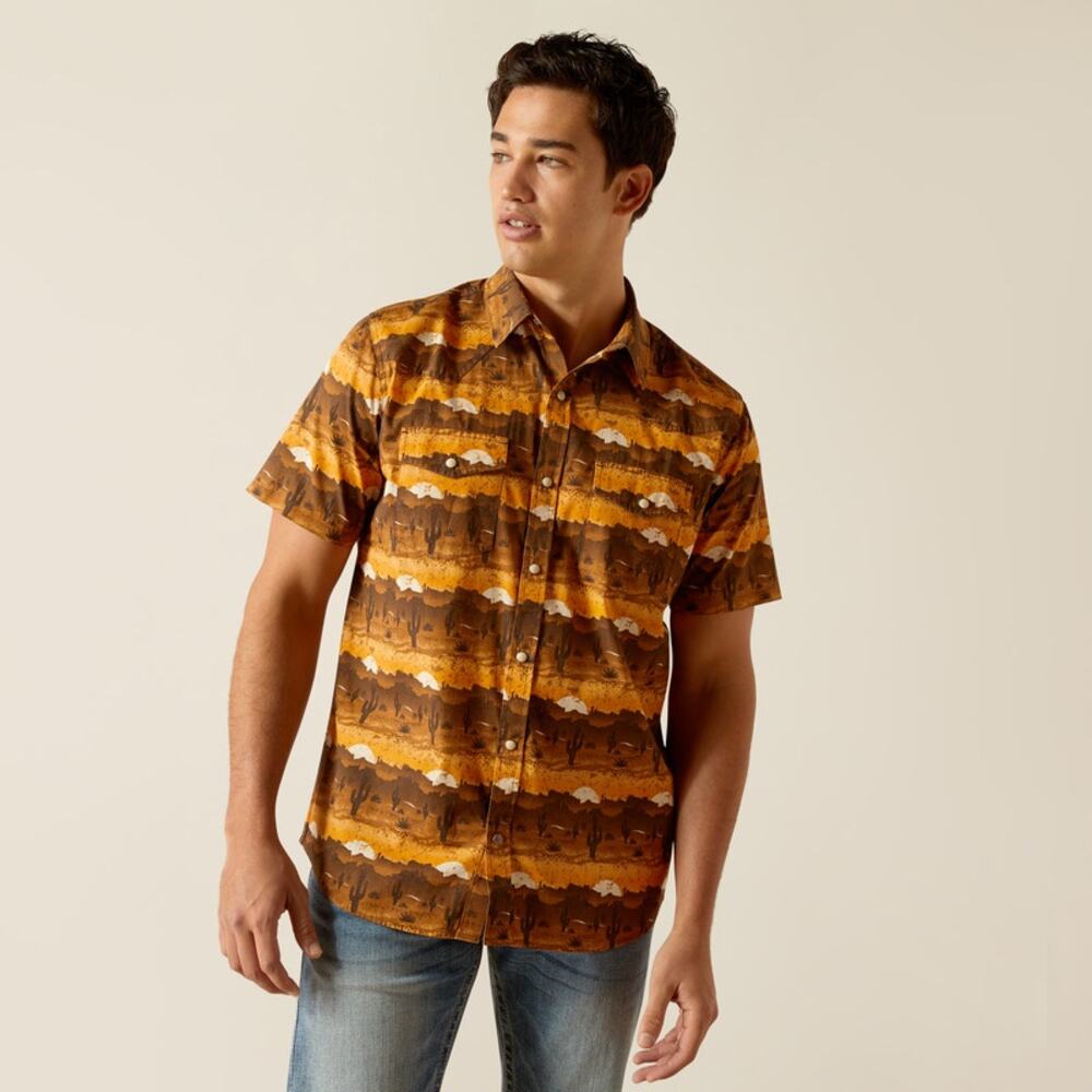 Ariat Men's Medium Heath Retro Fit Short‎ Sleeve Shirt Pearl Snap Western Rodeo